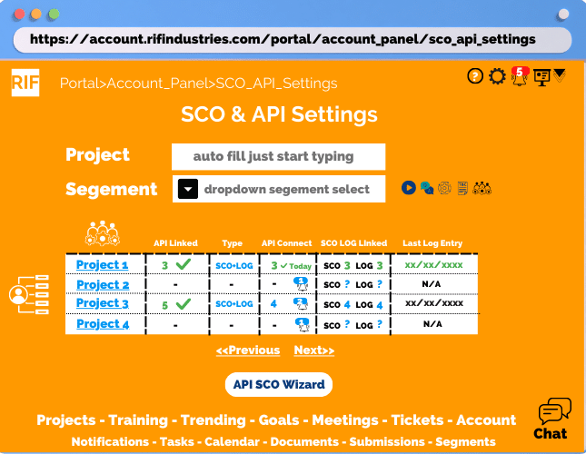 RIFIndustries - SCO, API, Projects & Segments Settings